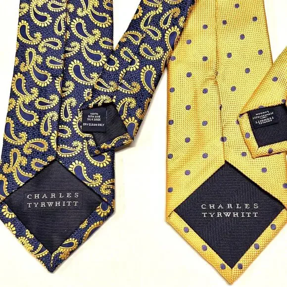 Charles Tyrwhitt Tie Lot Of 2 Paisley Polkadot Jermyn Street London 100% Silk
